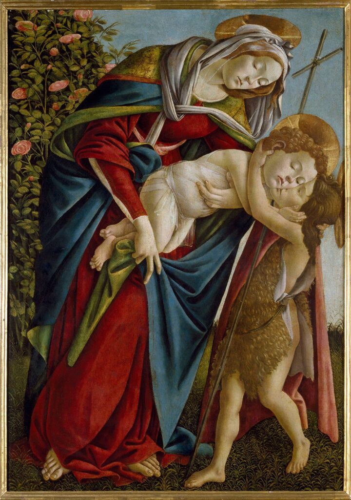 Botticelli-et-atelier-Vierge-a-lEnfant-avec-le-jeune-saint-Jean-Baptiste-Vers-1505-Tempera-et-huile-sur-toile-134-x-92-cm-Florence-Palazzo-Pitti