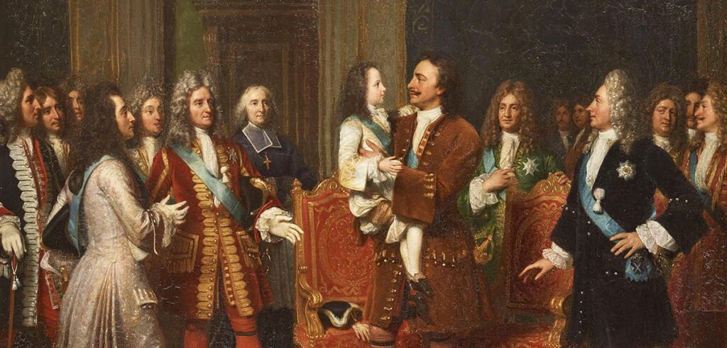 Pierre-le-Grand-et-Louis-XV-a-Versailles-en-1717-Peinture-de-Louise-Marie-Jeanne-Hersent-1838